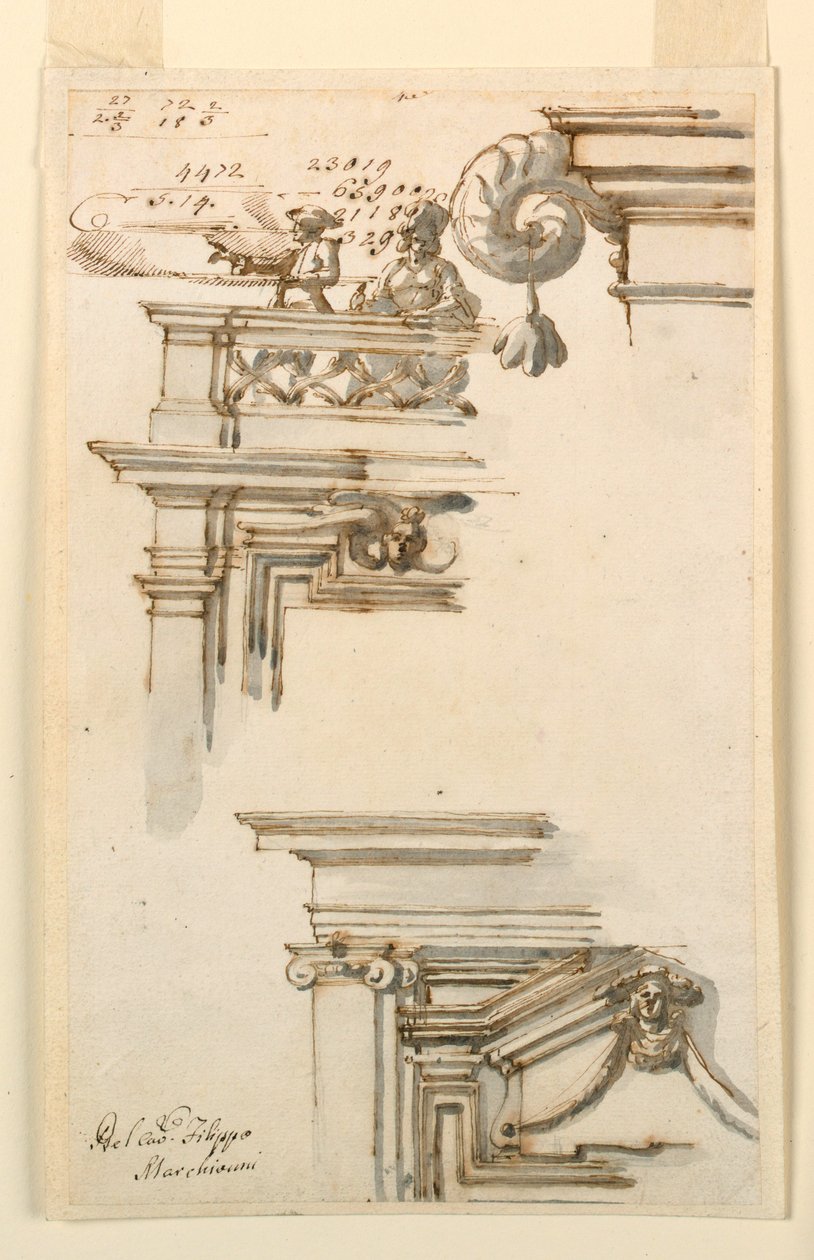 Piirustus, kaksi ovikoteloa, 1750-75 tekijältä Carlo Marchionni