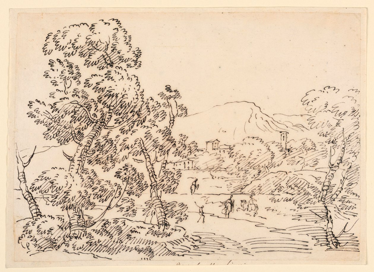 Piirustus, metsäinen maisema, 1750-1770 tekijältä Carlo Marchionni