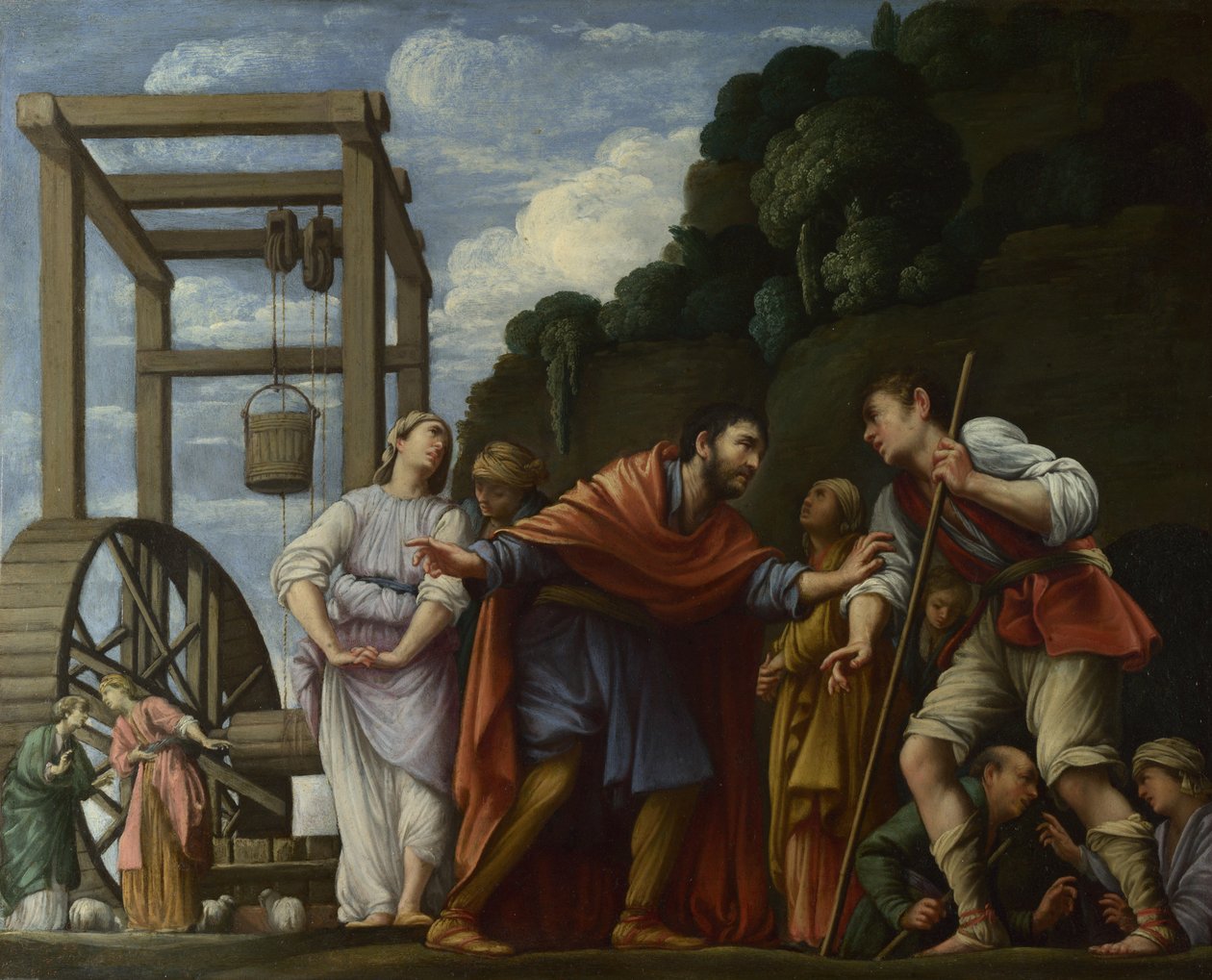 Mooses puolustaa Jetron tyttäriä, 1610 tekijältä Carlo Saraceni