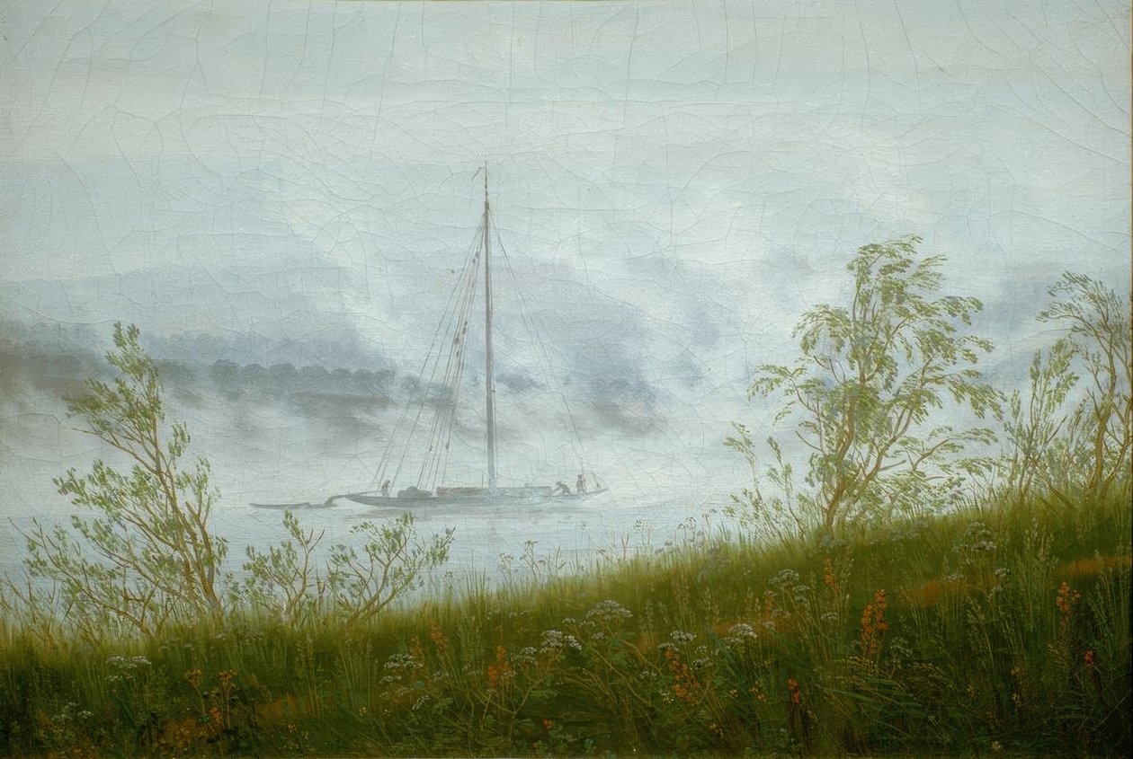 Elbschiff im Frühnebel tekijältä Caspar David Friedrich