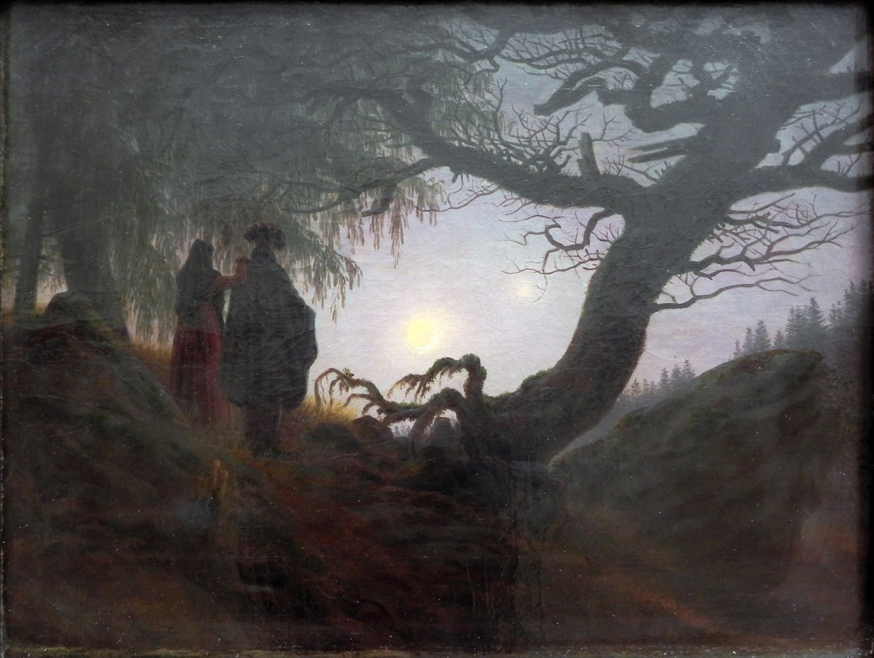 Mies ja nainen miettivät kuuta tekijältä Caspar David Friedrich