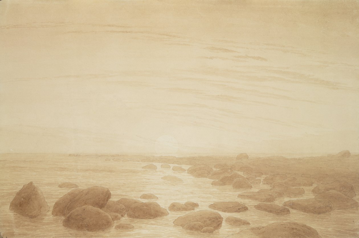 Moonrise on the Sea (Auringonlasku meren yli) (seepiamuste ja kynä paperille) tekijältä Caspar David Friedrich