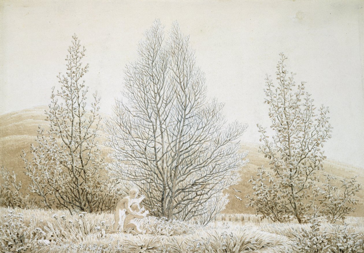 Kevät (seepiamuste ja kynä paperille) tekijältä Caspar David Friedrich