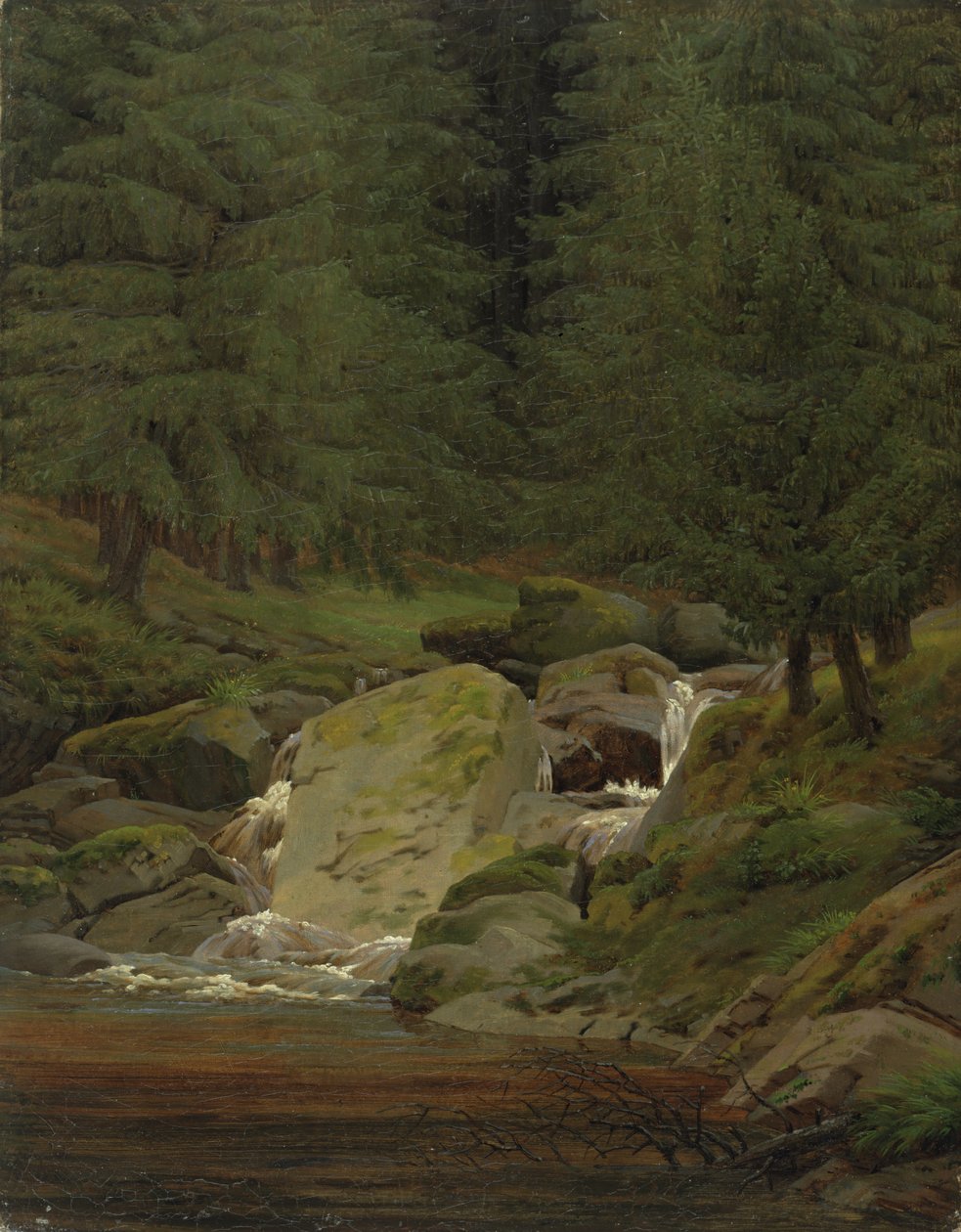 Evergreens vesiputouksen äärellä tekijältä Caspar David Friedrich