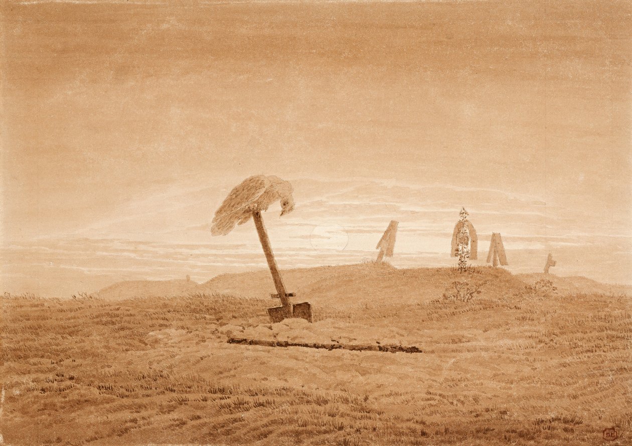 Maisema hautoineen, c. 1835-1837 tekijältä Caspar David Friedrich