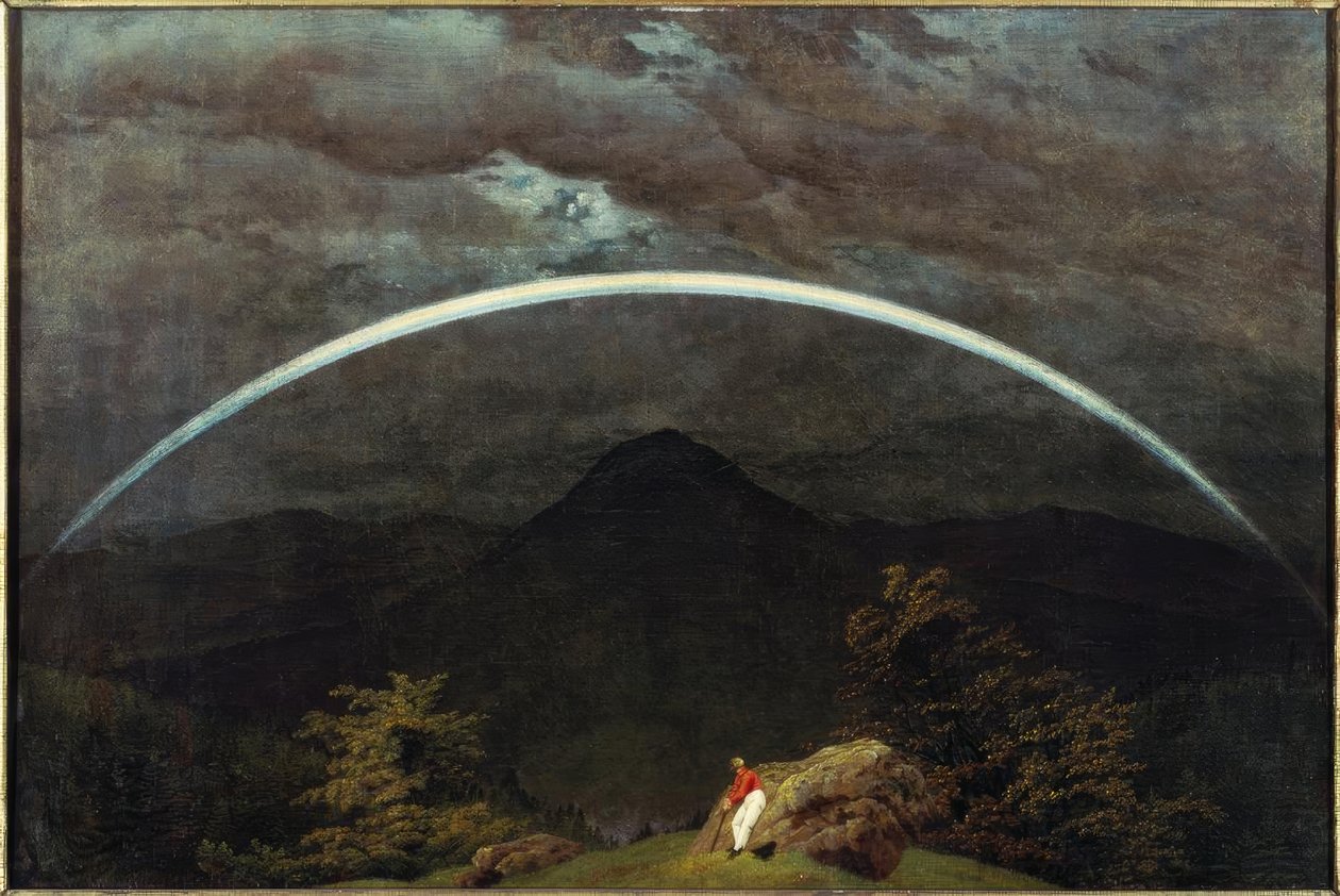 Gebirgslandschaft mit Regenbogen tekijältä Caspar David Friedrich