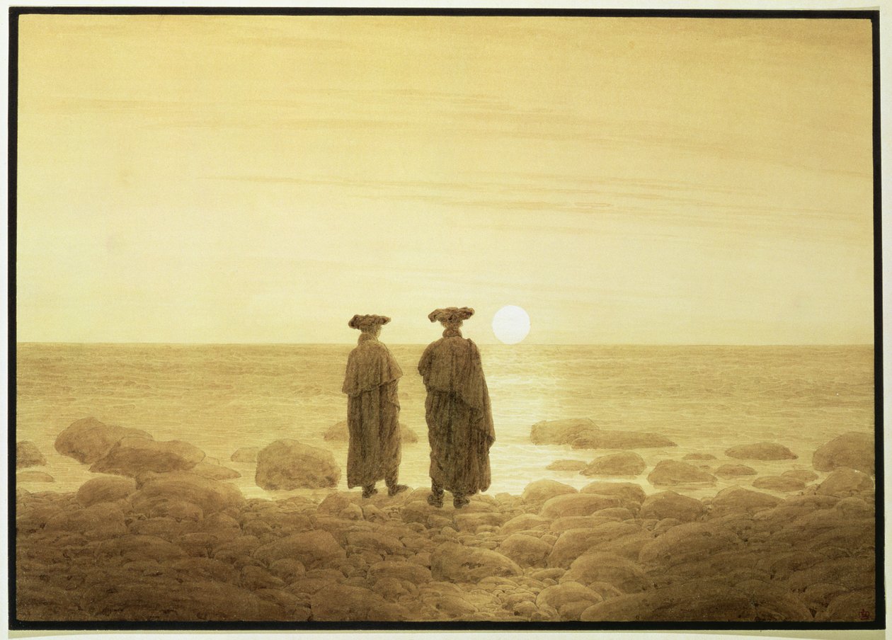 Moonrise, 1835-7 (seepiapesu kynällä) tekijältä Caspar David Friedrich