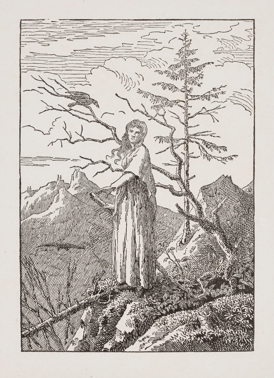 Nainen ja korppi kuilun äärellä tekijältä Caspar David Friedrich