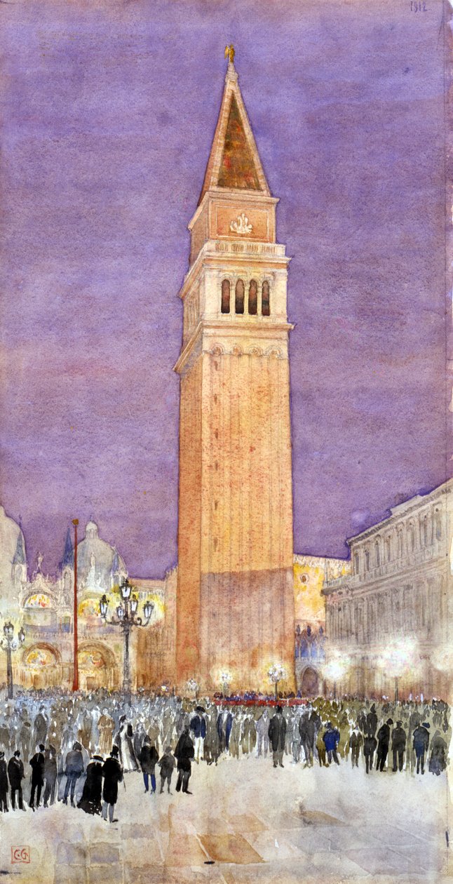 Kellotorni, Pyhän Markuksen aukio, Venetsia, 1912. tekijältä Cass Gilbert