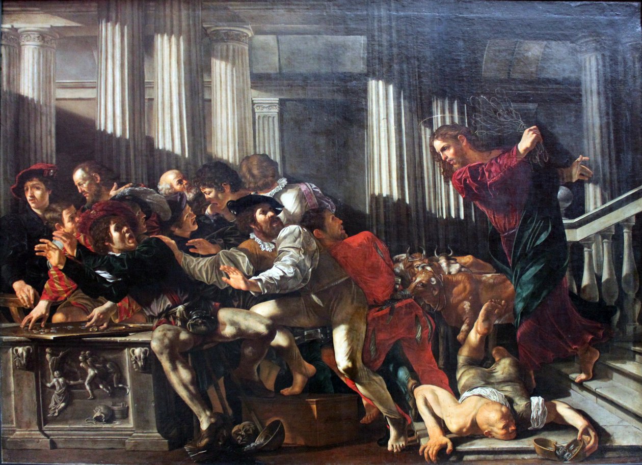 Kristus ajaa rahanvaihtajat temppelistä tekijältä Cecco de Caravaggio
