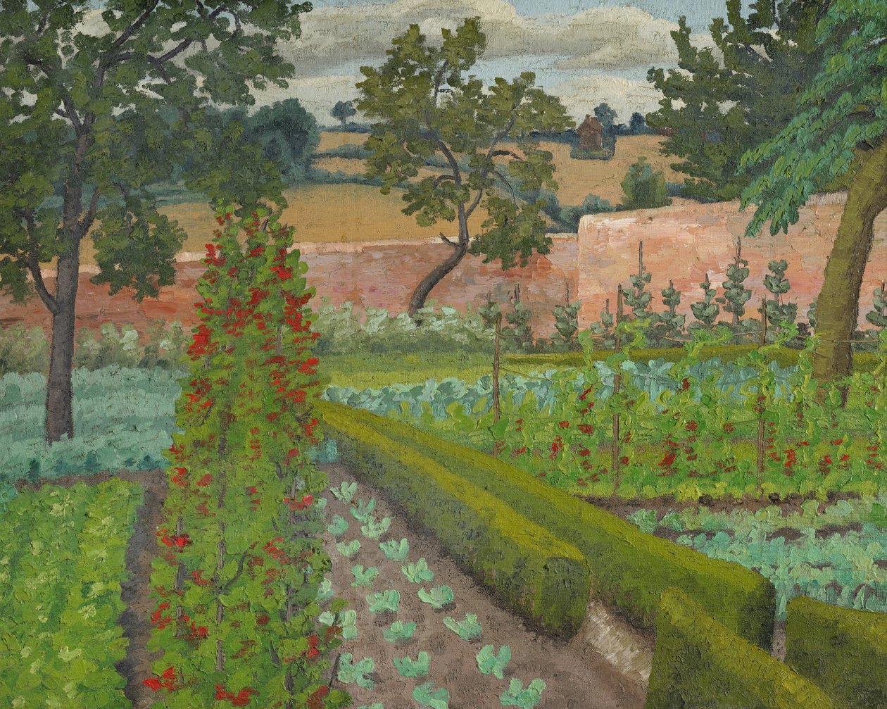 Sota-ajan puutarha (öljy kankaalle) tekijältä Cedric Morris