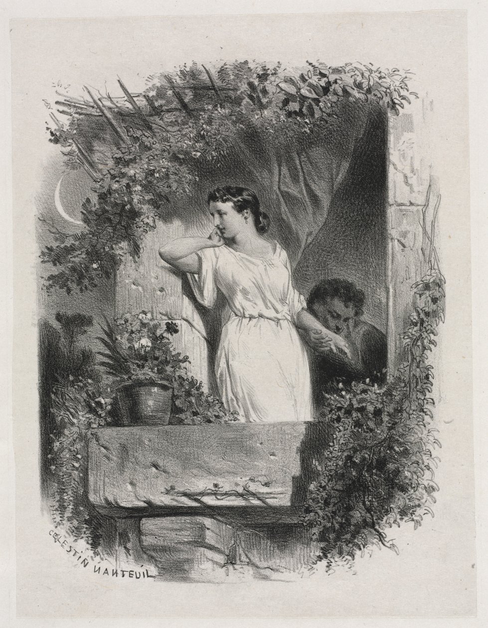 Parvekkeella, 1842. tekijältä Celestin Francois Nanteuil