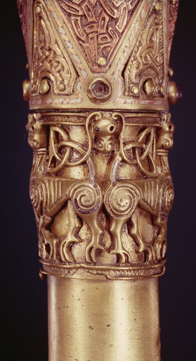 Clonmacnoise Crozier, County Offaly, viikinkiaikainen puu kääritty pronssilevyyn upotettu hopeayksityiskohta 228692 tekijältä Celtic