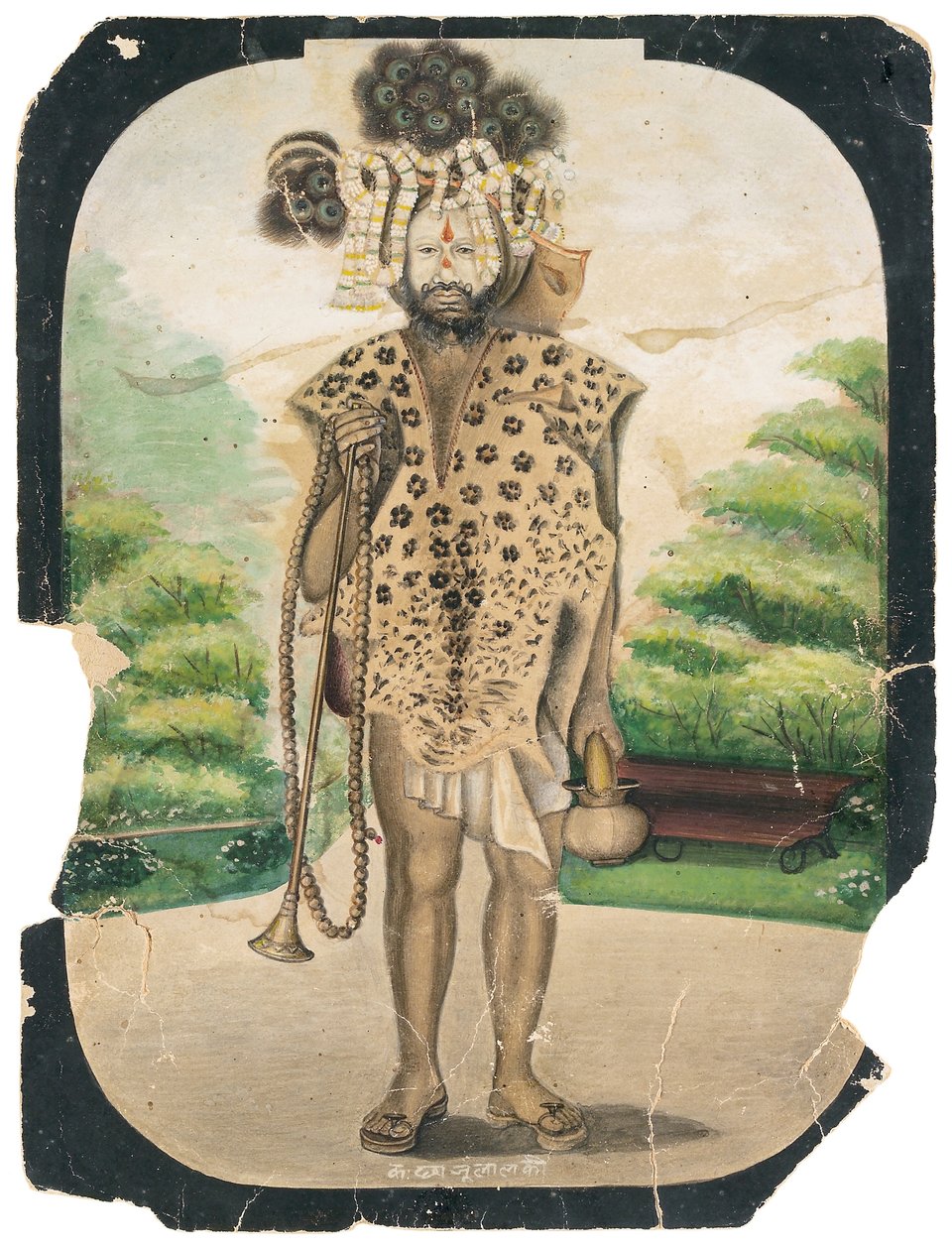 Vaeltava Sadhu, n. 1900 (läpinäkymätön wc paperilla) tekijältä Chajju Lal