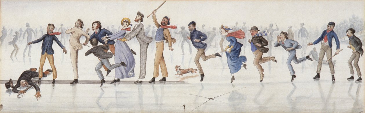 Talvista hauskanpitoa! Duddington Lochin liukumäki Edinburghin lähellä (wc paperille). tekijältä Charles Altamont Doyle