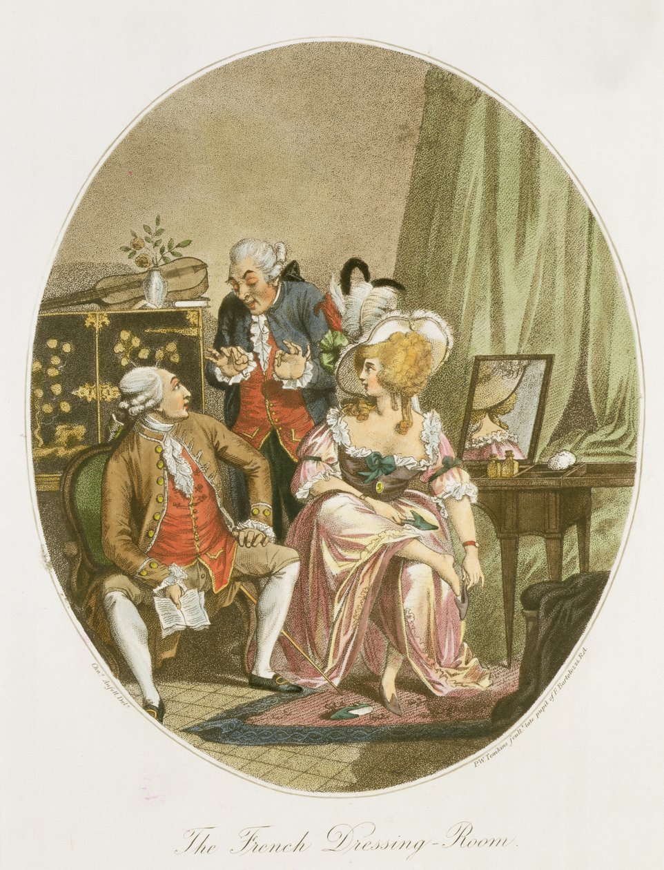 Ranskalainen pukuhuone, kaiverrus P.W. Tomkins (1760-1840) (akvatinta) (katso myös 64848, 64849 ja 64850) tekijältä Charles Ansell
