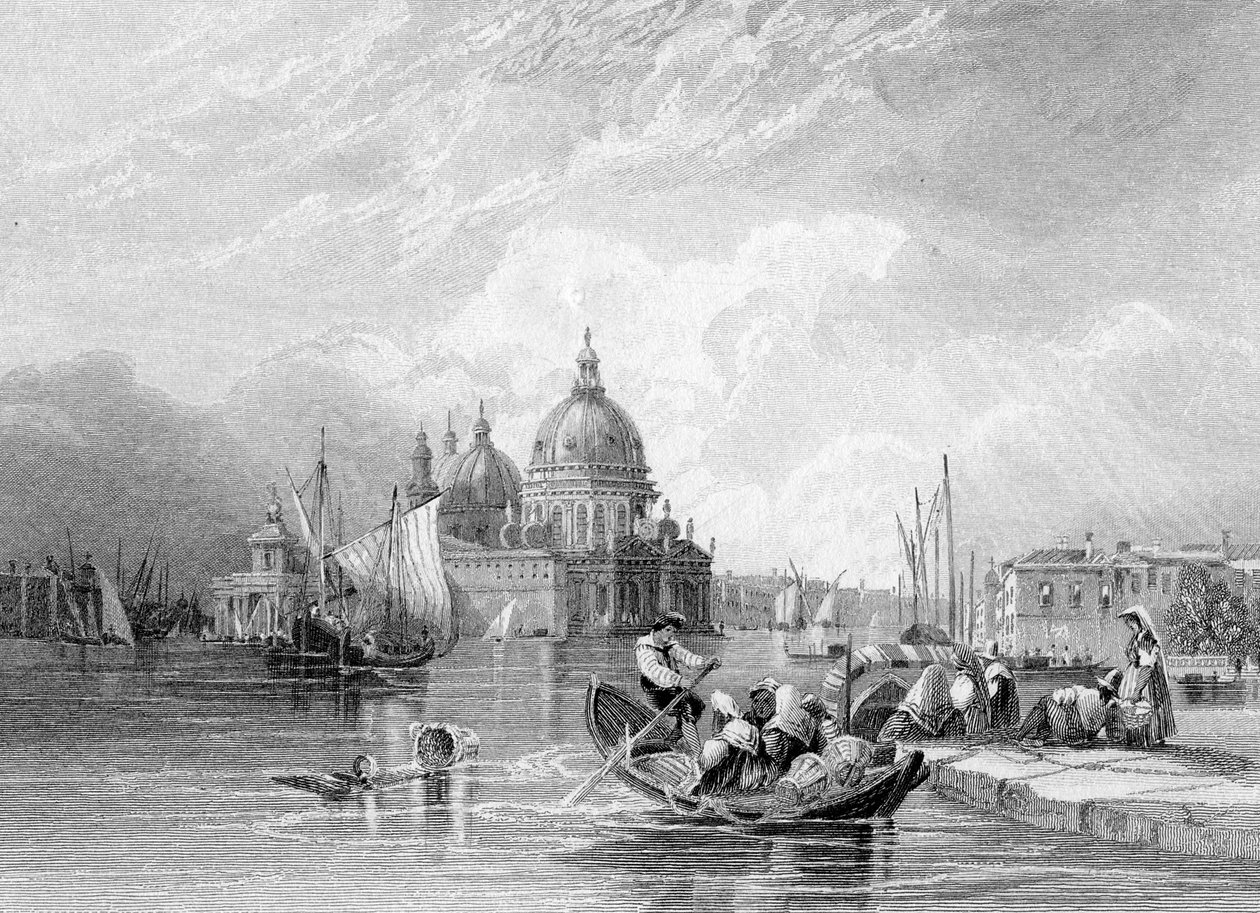 Grand Canal, Venetsia, kaiverrus J. Thomas, n. 1829 tekijältä Charles Bentley