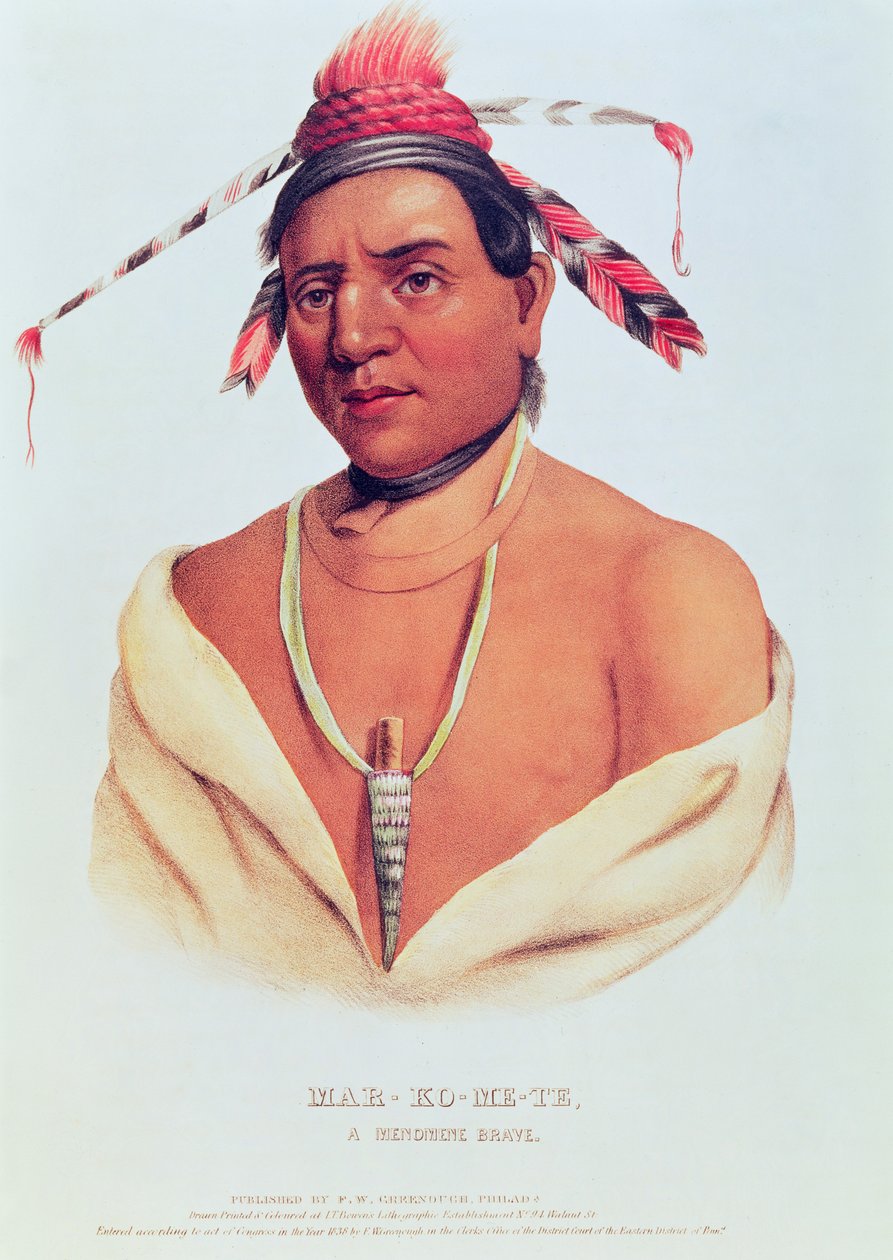 Muotokuva Mar-Ko-ja-Te, rohkea Menomene, 1838 tekijältä Charles Bird King