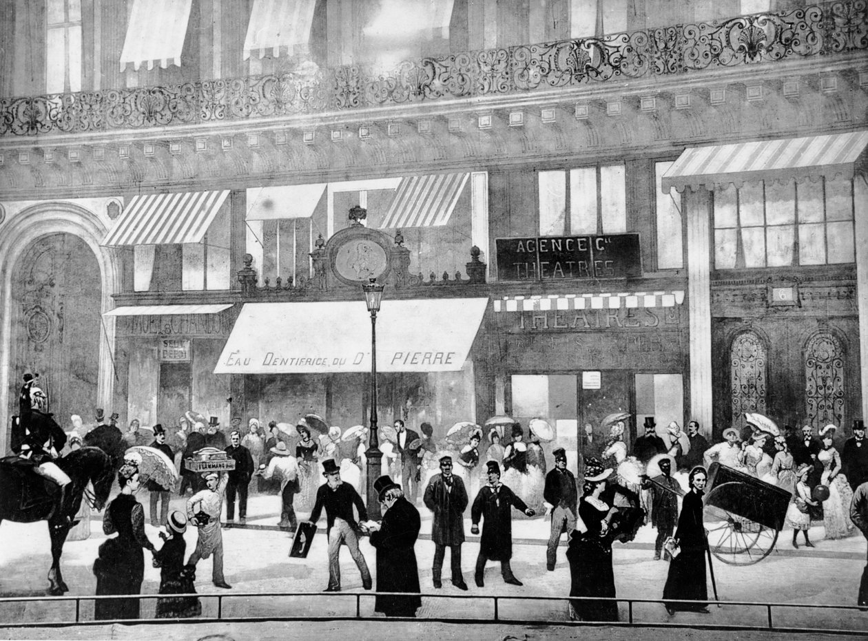 Pariisin bulevardit, yksityiskohta vuoden 1889 maailmannäyttelyä varten tehdystä panoraamakuvasta Le Tout Paris. tekijältä Charles Castellani