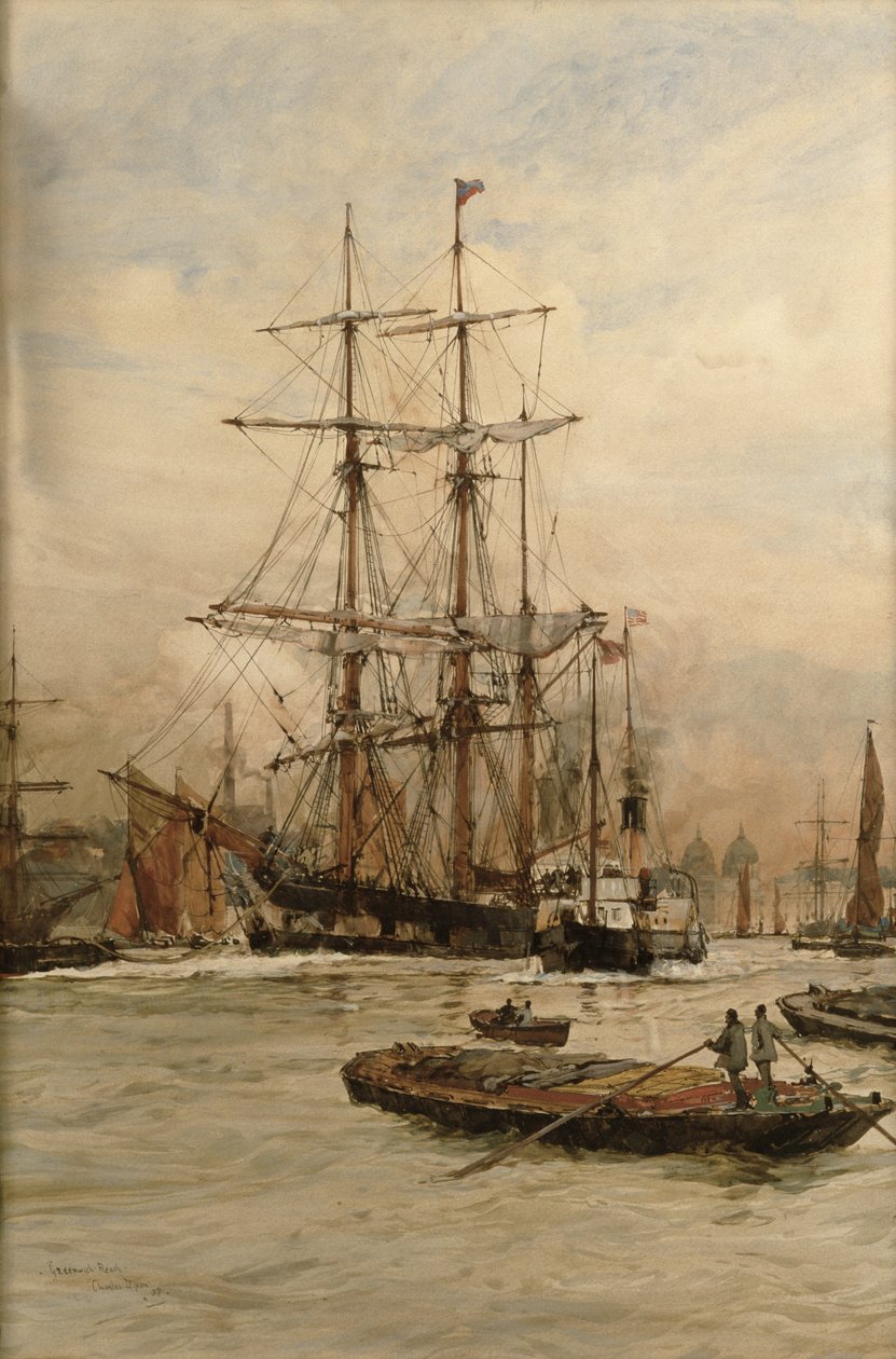Thamesilla Greenwichin alapuolella, noin 1905. tekijältä Charles Edward Dixon