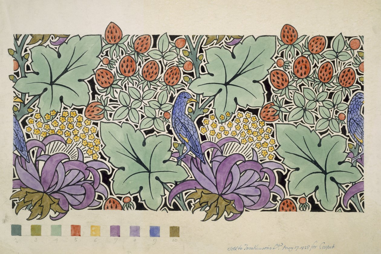 Sininen lintu mansikoiden seassa (wc ja kynä paperille) tekijältä Charles Francis Annesley Voysey