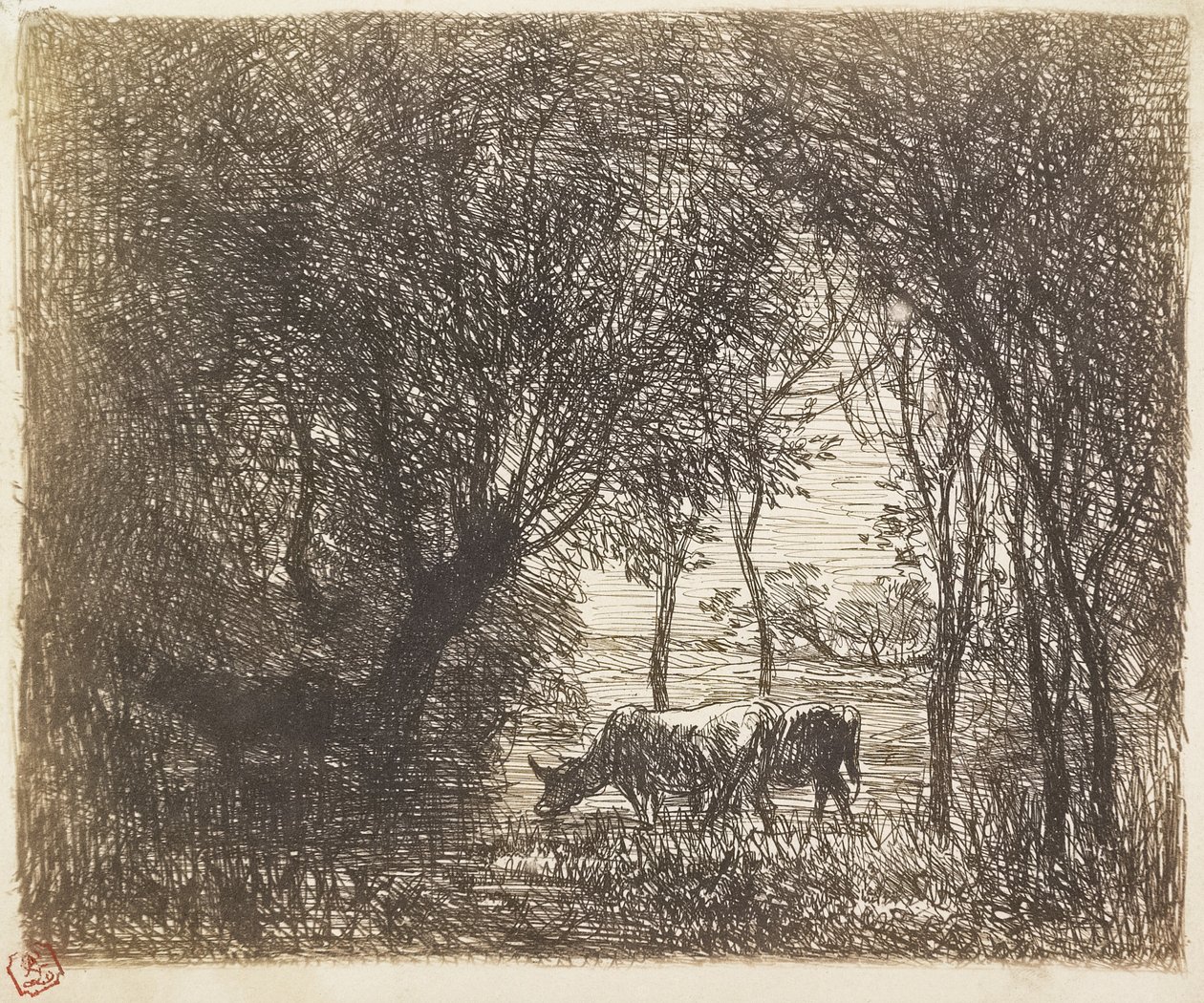 Lehmät metsässä, 1862 tekijältä Charles Francois Daubigny