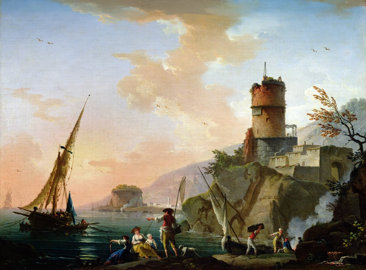 Näkymä Välimeren satamaan tekijältä Charles Francois Lacroix de Marseille