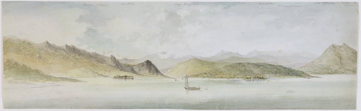 Lago Maggiore (wc, kynä, muste ja grafiitti paperille) tekijältä Charles Gore