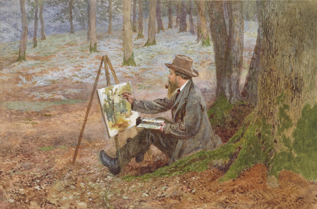 Akvarellimaalaus metsässä Knole Parkissa, lähellä Sevenoaksia, Kentissä (wc paperilla) tekijältä Charles Green