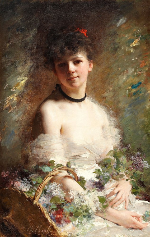Nuori nainen kukkakorilla tekijältä Charles Joshua Chaplin