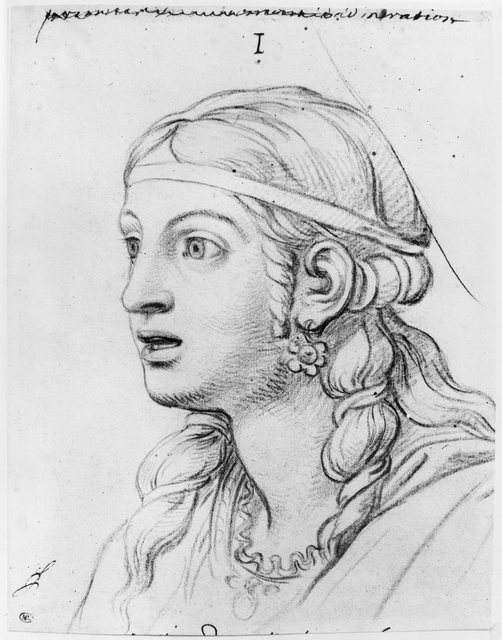 Ihailu hämmästyneenä (pierre noire valkoisella kellastuneella paperilla) tekijältä Charles Le Brun