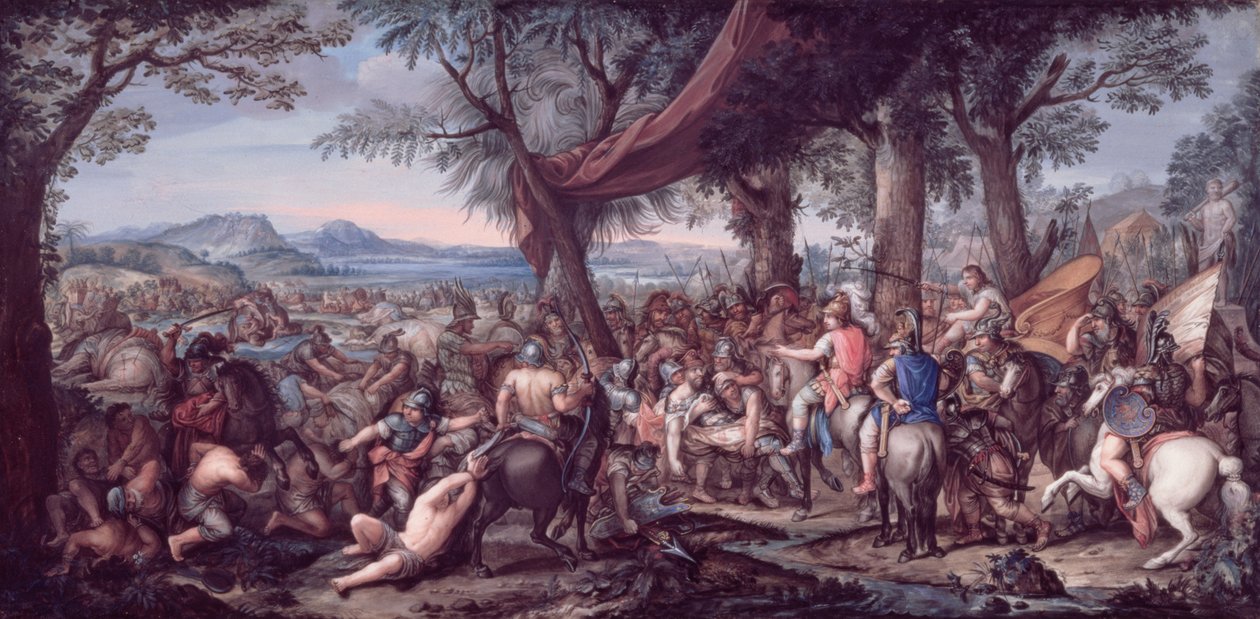 Aleksanteri Arbelan taistelussa (tempera pergamentilla) tekijältä Charles Le Brun