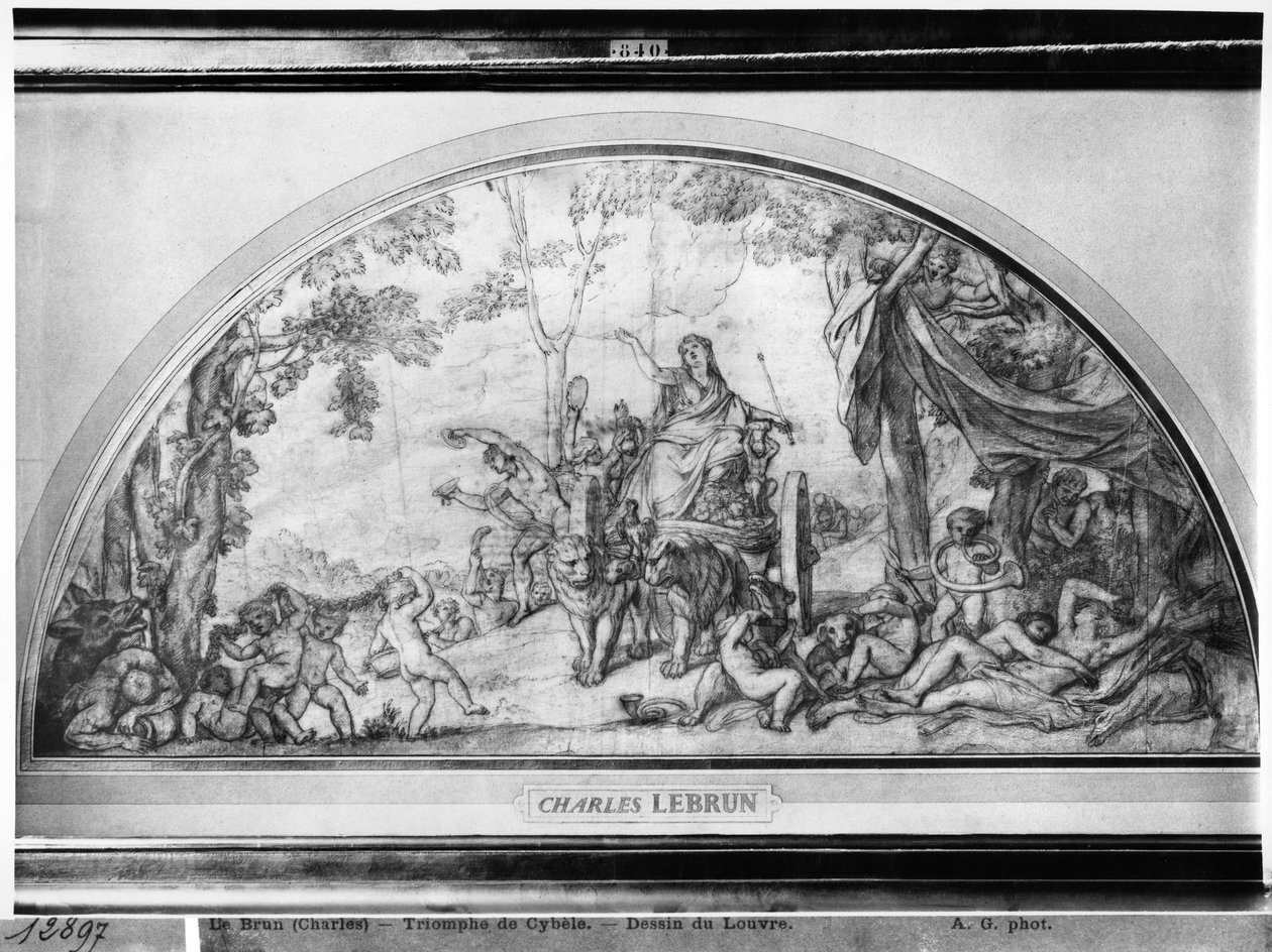 Cybele tai Maan herättäminen, n. 1663 (kynä, ruskea muste ja pierre noire beigellä paperilla) tekijältä Charles Le Brun
