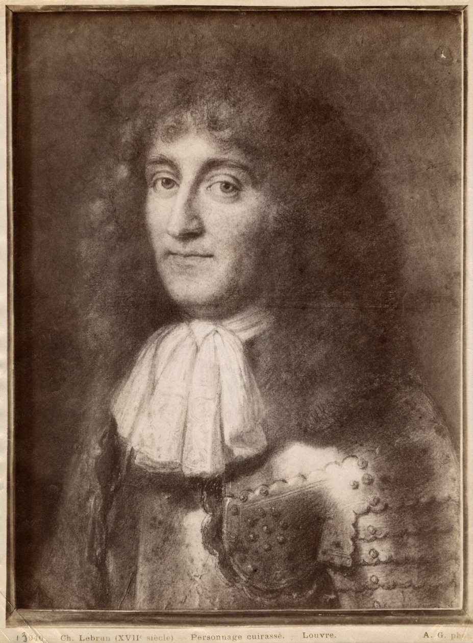 Muotokuva miehestä, jolla on haarniska (pastelli harmaalle beigelle paperille) tekijältä Charles Le Brun