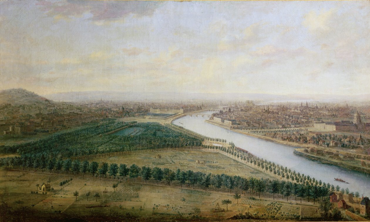 Pariisi, näkymä Champs-Elyseesin yläpuolelta, noin 1740. tekijältä Charles Leopold Grevenbroeck