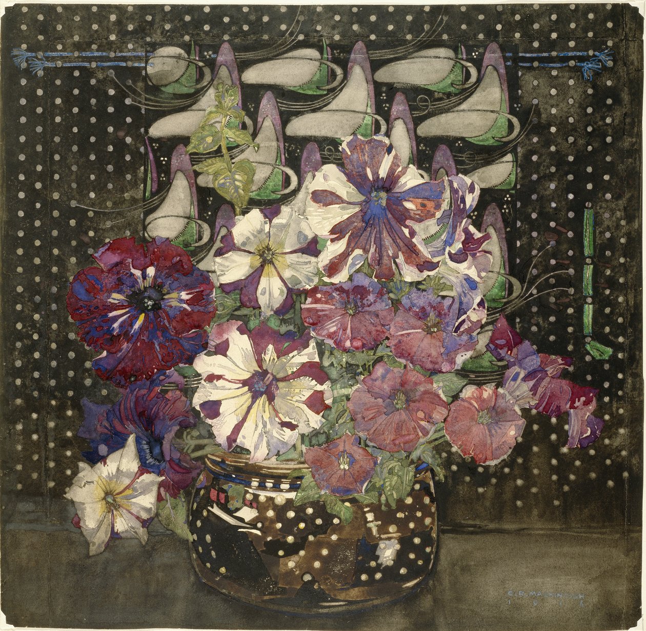 Petuniat, 1916 (wc ja guassi paperilla) tekijältä Charles Rennie Mackintosh