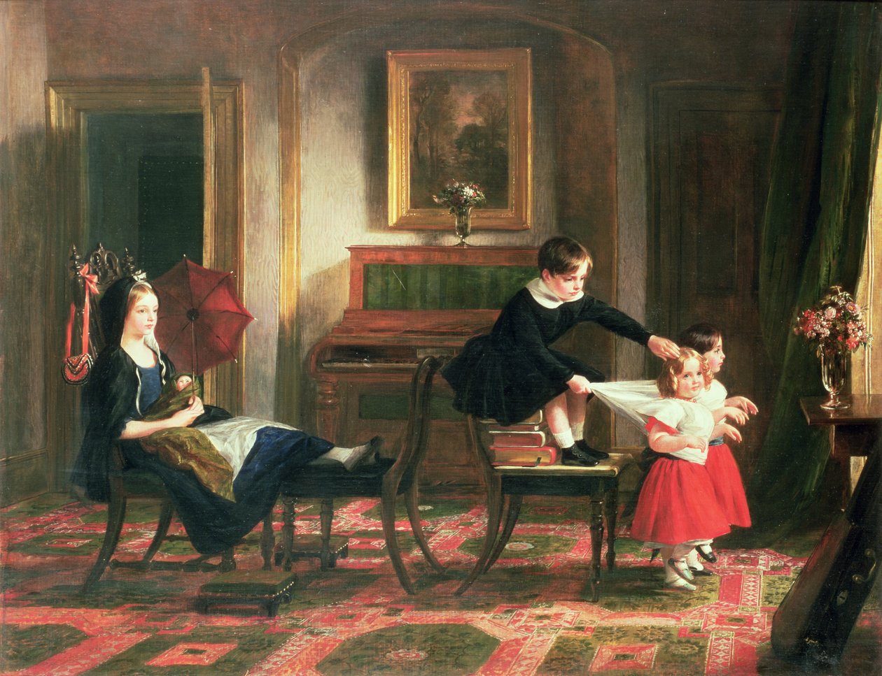 Lapset leikkimässä valmentajalla ja hevosilla, 1800-luku tekijältä Charles Robert Leslie