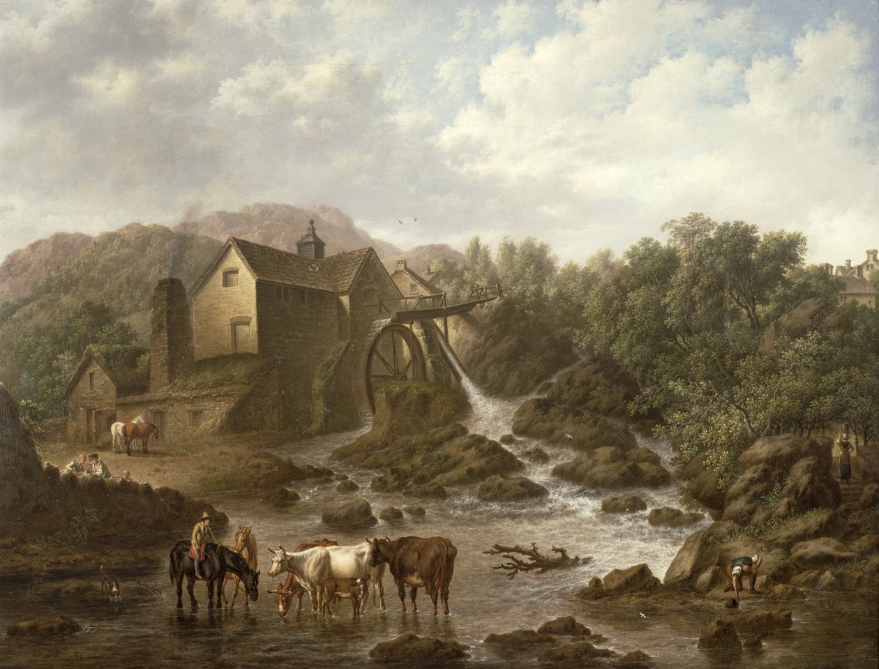 Jokimaisema ja Overshot Mill, 1833 tekijältä Charles Towne