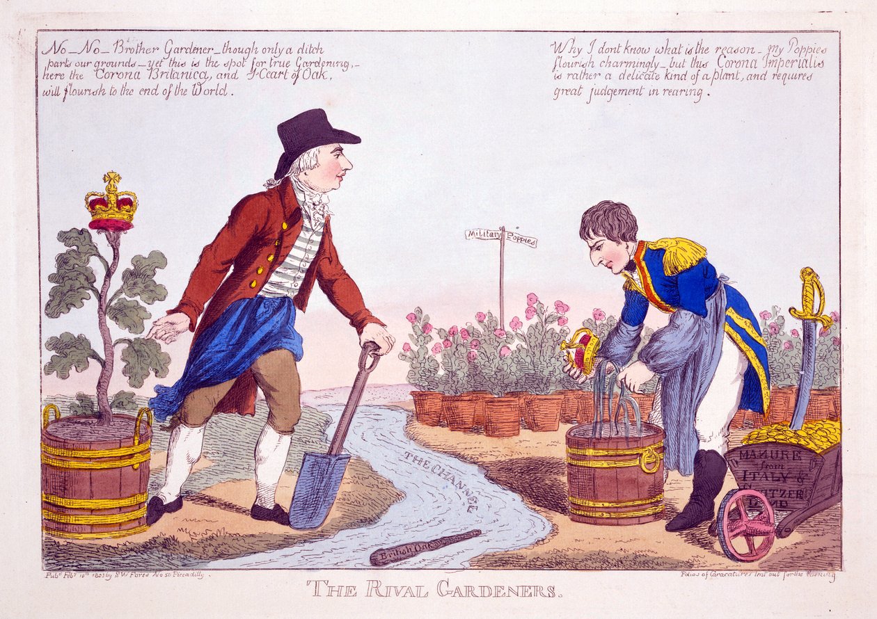 Rival Gardeners, pubi. 1803 (käsinvärinen kaiverrus) tekijältä Charles Williams