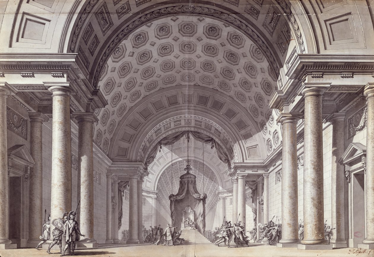 Lavastus "Athalie" Jean Racine, n. 1780 (kynä ja muste, pesu paperille) tekijältä Charles de Wailly