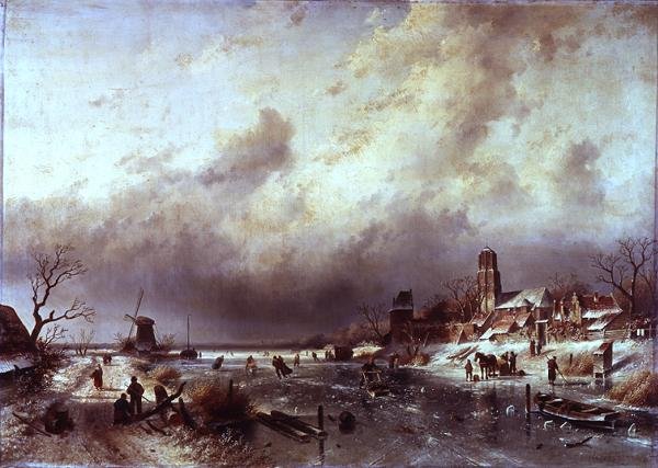 Frozen River Scene tekijältä Charles Henri Joseph Leickert