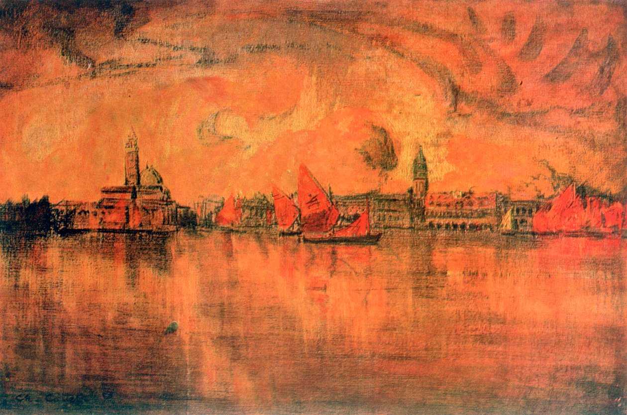 Näkymä Venetsiaan mereltä, c1896 tekijältä Charles Cottet