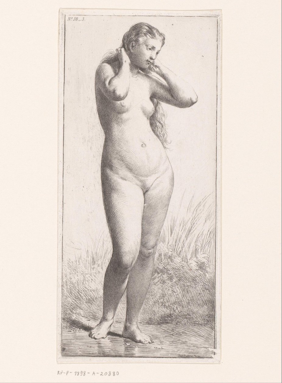 alaston nainen seisomassa tekijältä Charles Emile Jacque (attributed to)