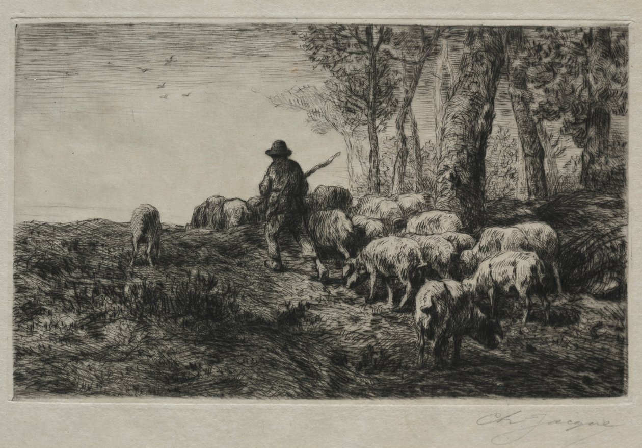 Sikalauma, 1880. tekijältä Charles Emile Jacque