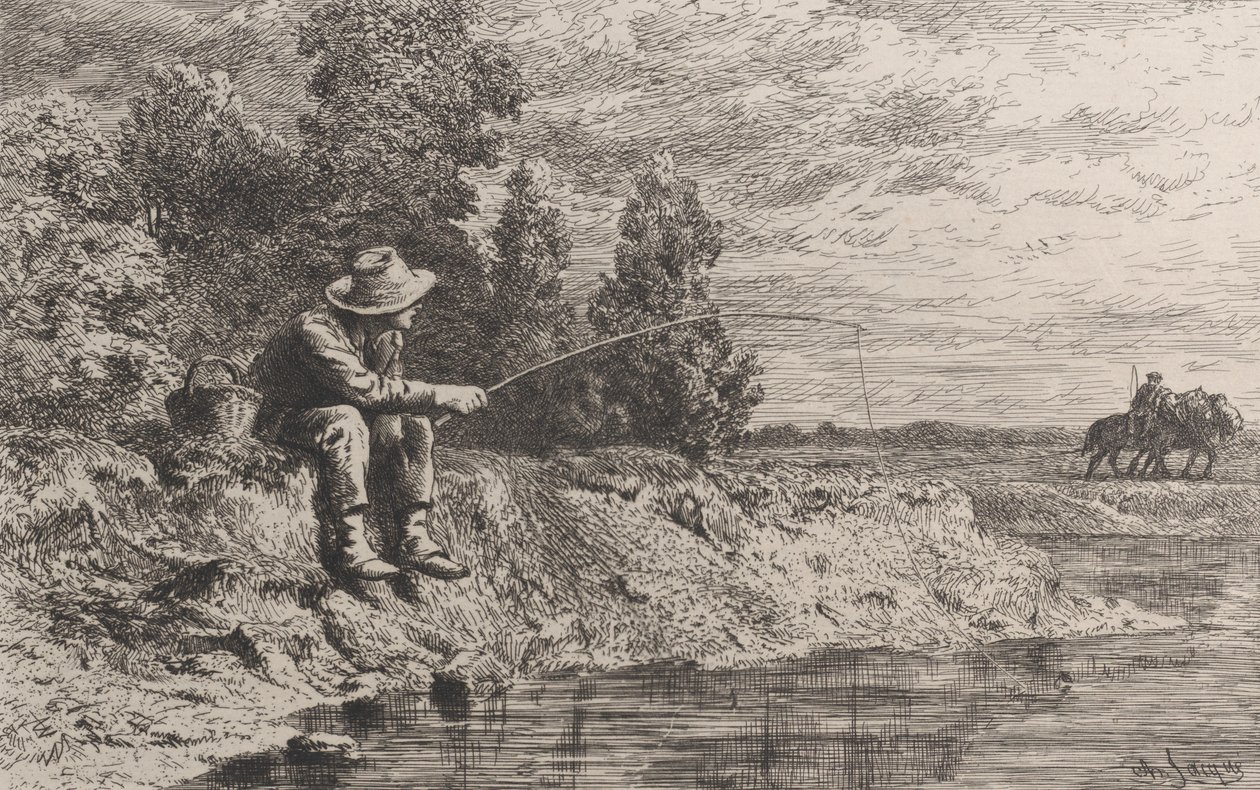 Särjen kalastus, 1865. tekijältä Charles Emile Jacque