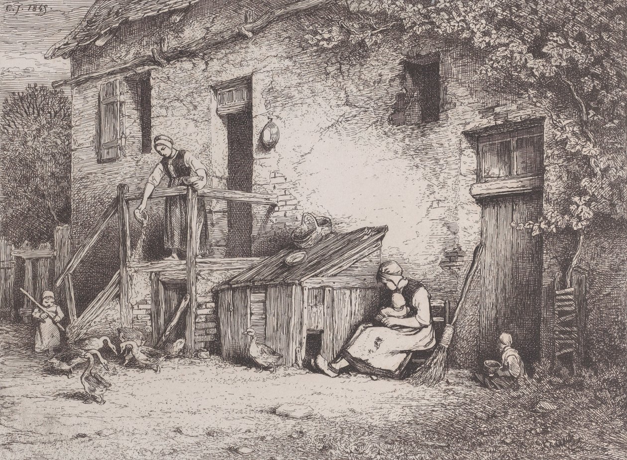 Talon edessä, 1845. tekijältä Charles Emile Jacque