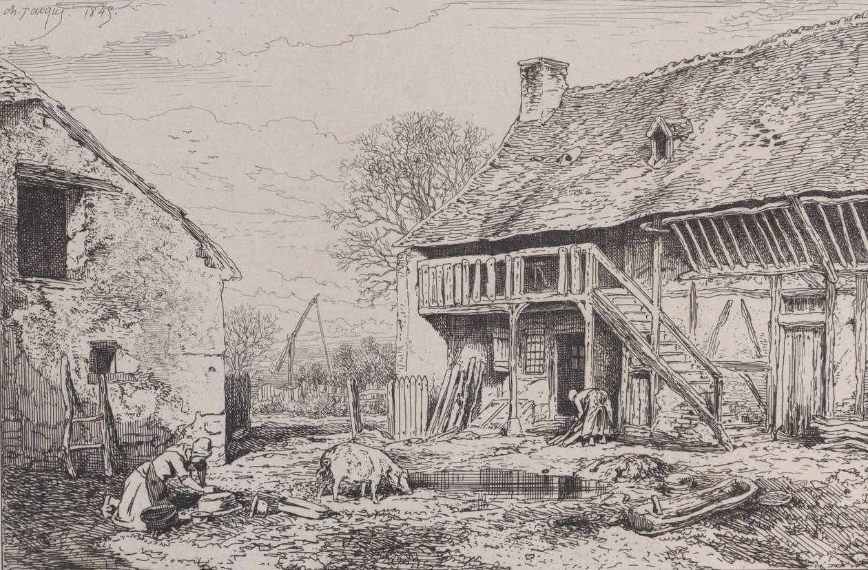 Talonpoikaispihan maisema, 1845. tekijältä Charles Emile Jacque