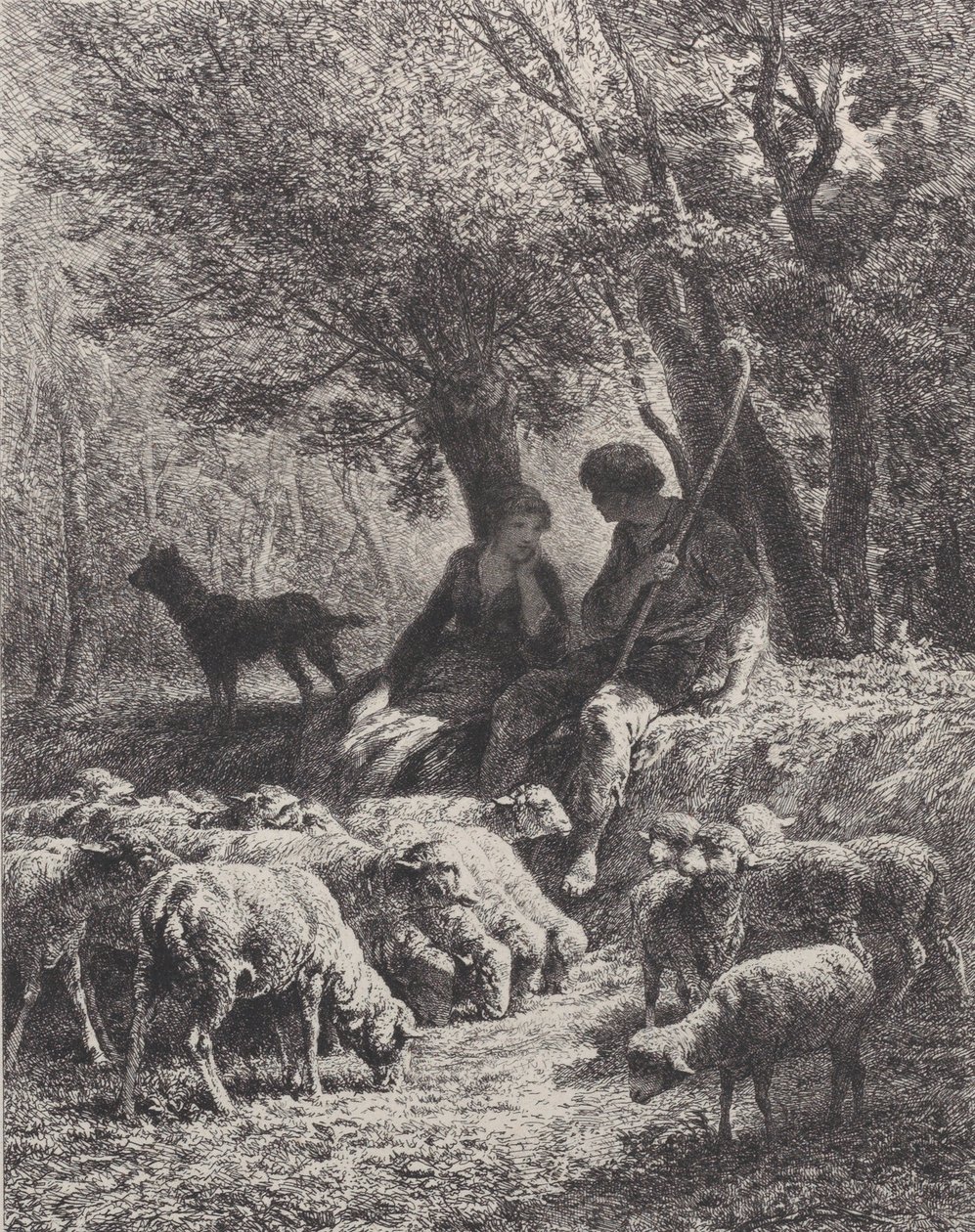 Pastoraalinen kohtaus, 1864. tekijältä Charles Emile Jacque