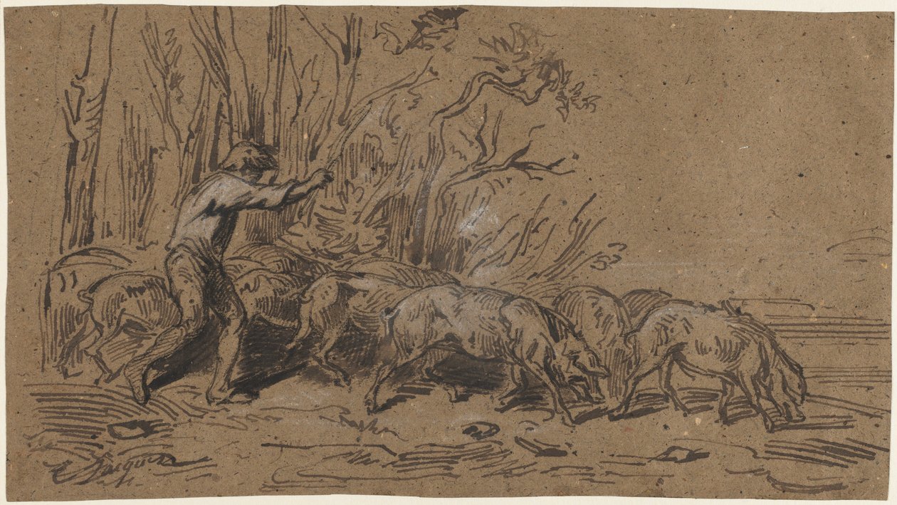 Tryffelinkeräilijät, n. 1849. tekijältä Charles Emile Jacque