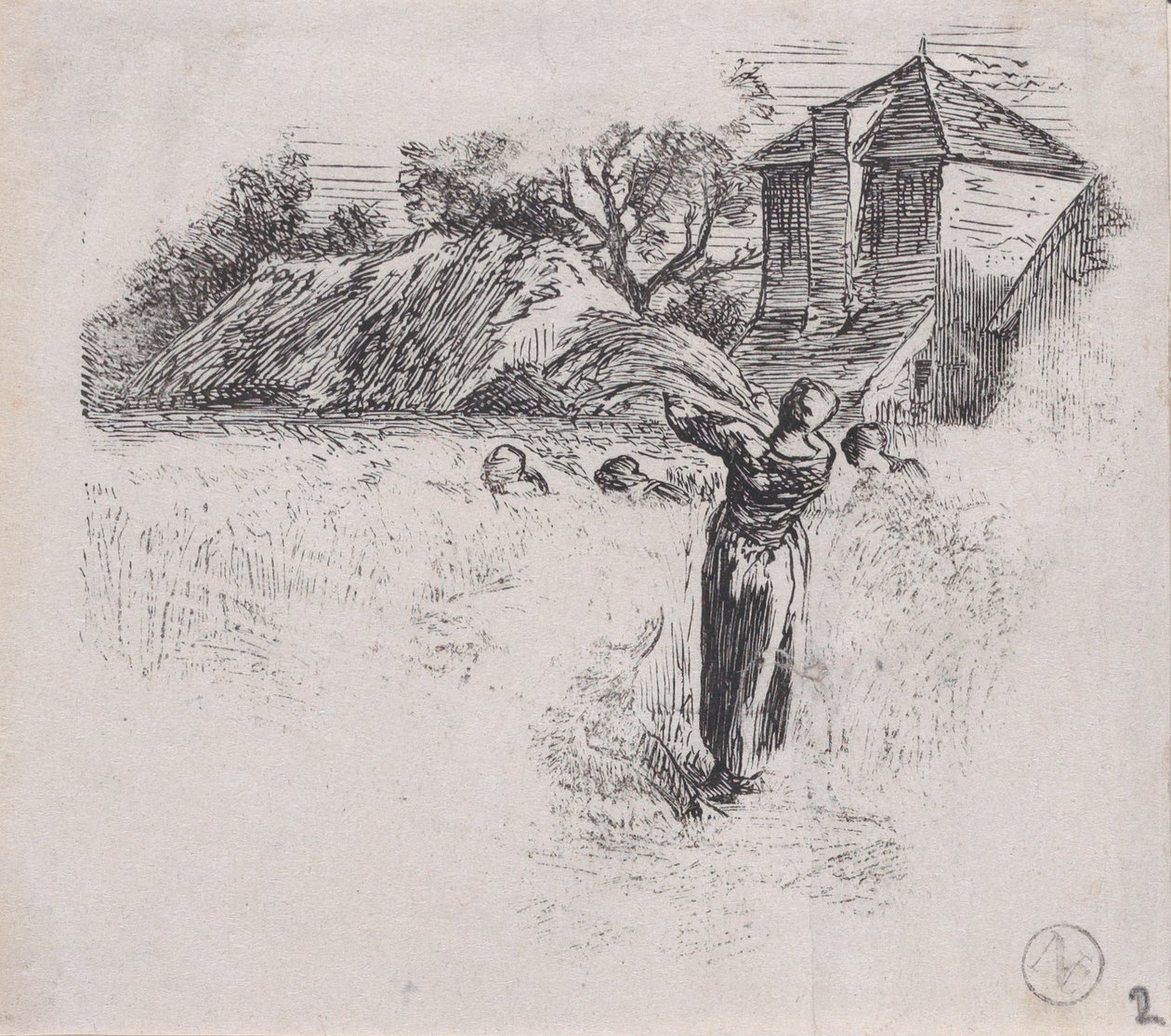 Nainen kantava nippu, n. 1853. tekijältä Charles Emile Jacque